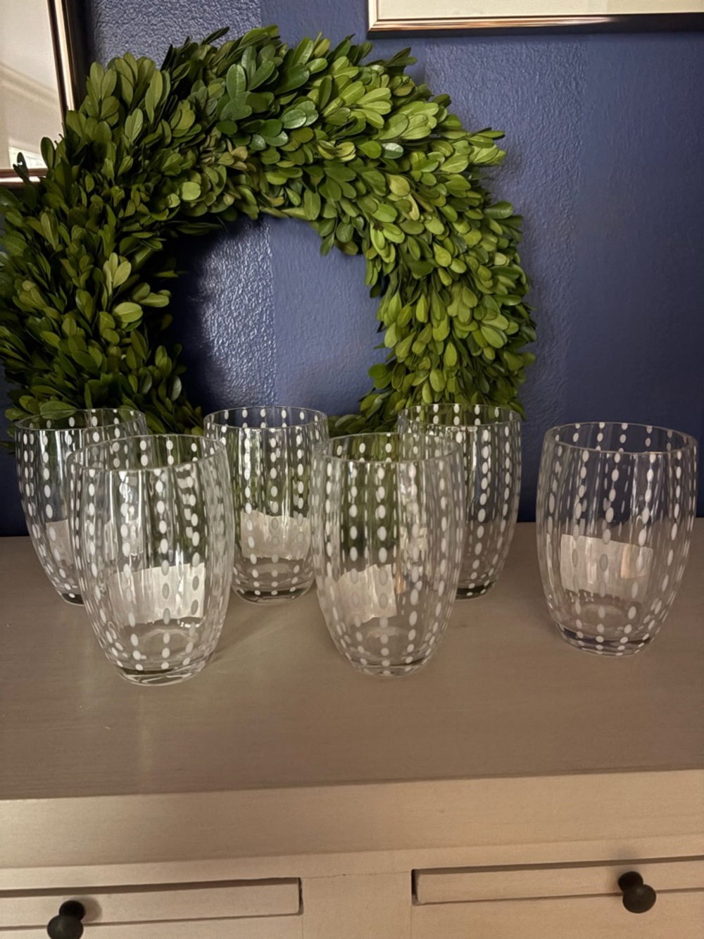 Zafferano Perle Stemless Wine/Tumbler, White and Clear. Set of 6
